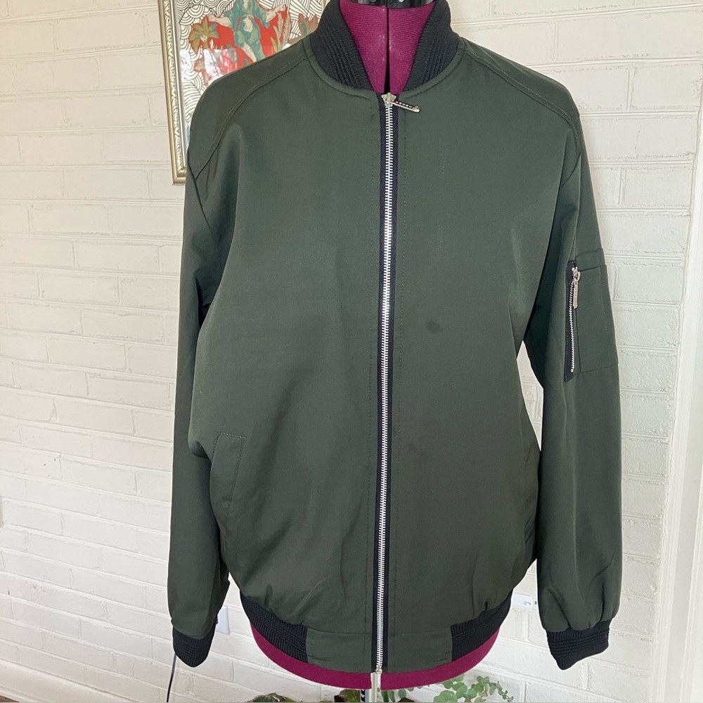 Vogue Green Bomber Jacket | Lightweight Zip Front | Size Medium
